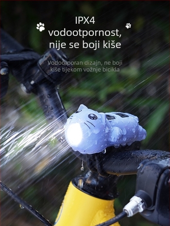 Dječje prednje svjetlo za bicikl, punjivo, visokoučinkovita LED, klaxon i zvono, pričvršćivanje remenom