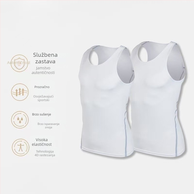 Muška sportska vesta za trčanje i trening – za sve sezone, Milk Silk tkanina, 90% poliester, jednobojna, elastična fitness vesta