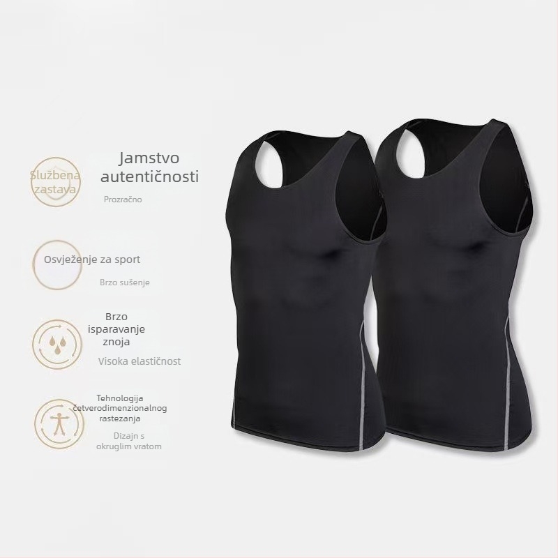 Muška sportska vesta za trčanje i trening – za sve sezone, Milk Silk tkanina, 90% poliester, jednobojna, elastična fitness vesta
