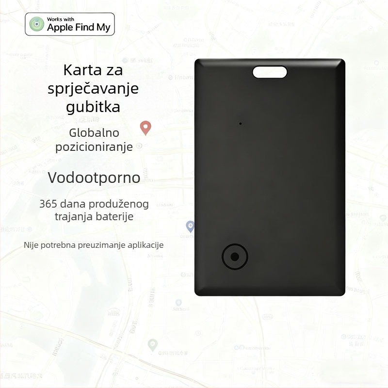 FindMy Card za iOS - Bluetooth tracker za prtljagu, novčanik i ključeve; domet 20 m, baterija 220 mAh, dimenzije 44,4×39,3×8,45 mm, težina 10 g