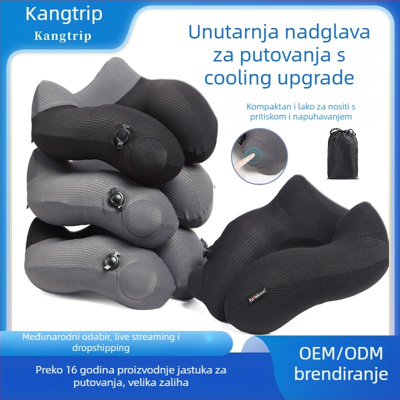 Nafukljiva U-oblik putna jastučnica s plinskim punjenjem, prijenosna za vanjsku upotrebu, 280 g, poliester tkanina, moderan minimalistički stil — Marka: Business travel treasure
