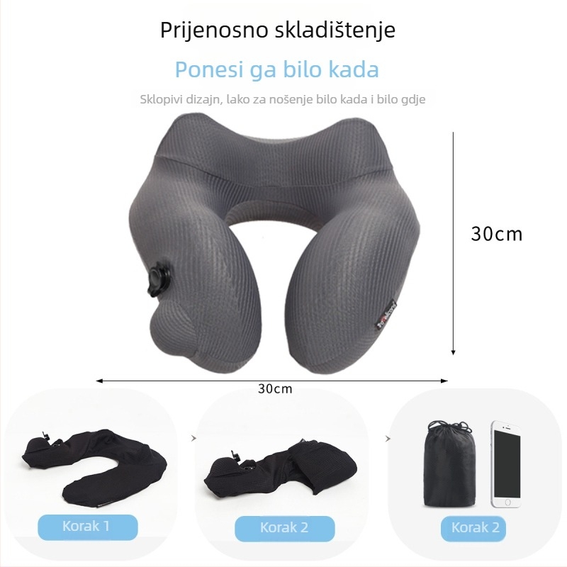Nafukljiva U-oblik putna jastučnica s plinskim punjenjem, prijenosna za vanjsku upotrebu, 280 g, poliester tkanina, moderan minimalistički stil — Marka: Business travel treasure
