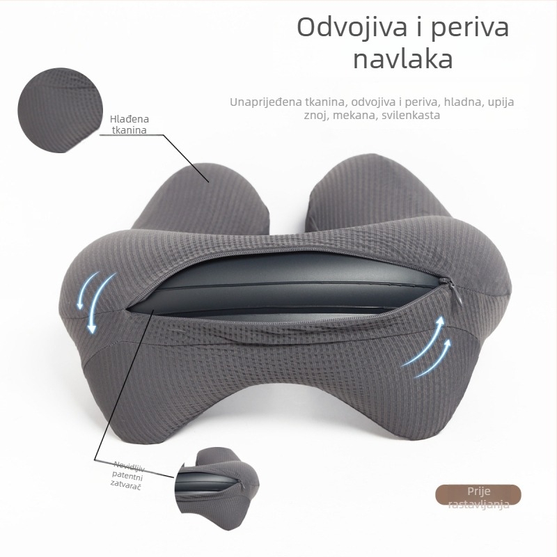 Nafukljiva U-oblik putna jastučnica s plinskim punjenjem, prijenosna za vanjsku upotrebu, 280 g, poliester tkanina, moderan minimalistički stil — Marka: Business travel treasure