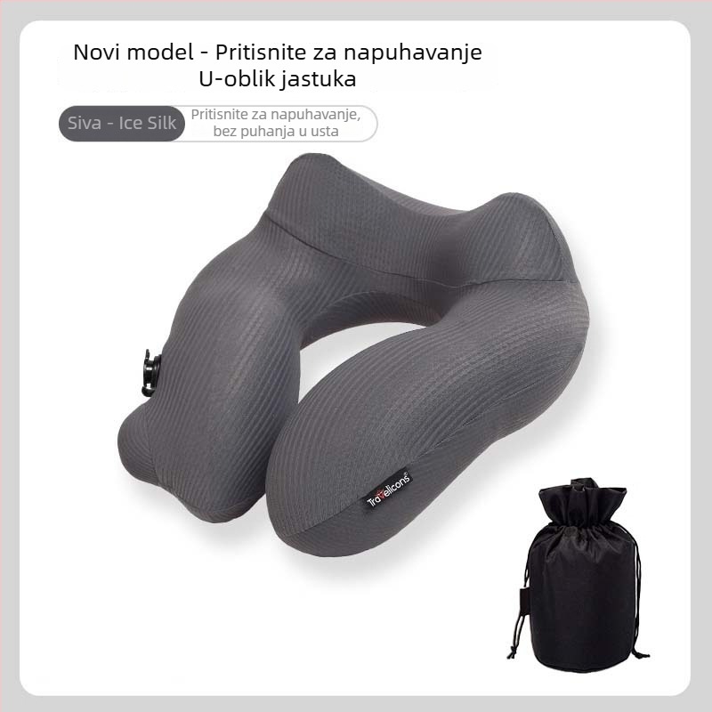 Nafukljiva U-oblik putna jastučnica s plinskim punjenjem, prijenosna za vanjsku upotrebu, 280 g, poliester tkanina, moderan minimalistički stil — Marka: Business travel treasure