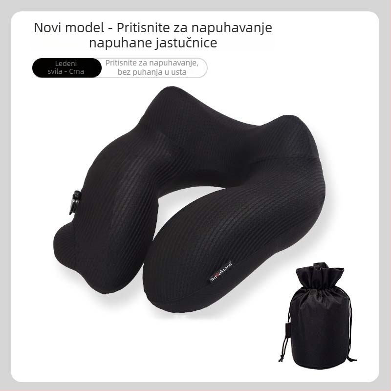 Nafukljiva U-oblik putna jastučnica s plinskim punjenjem, prijenosna za vanjsku upotrebu, 280 g, poliester tkanina, moderan minimalistički stil — Marka: Business travel treasure