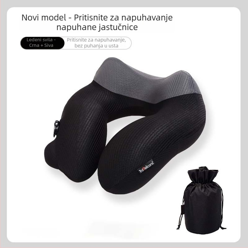 Nafukljiva U-oblik putna jastučnica s plinskim punjenjem, prijenosna za vanjsku upotrebu, 280 g, poliester tkanina, moderan minimalistički stil — Marka: Business travel treasure