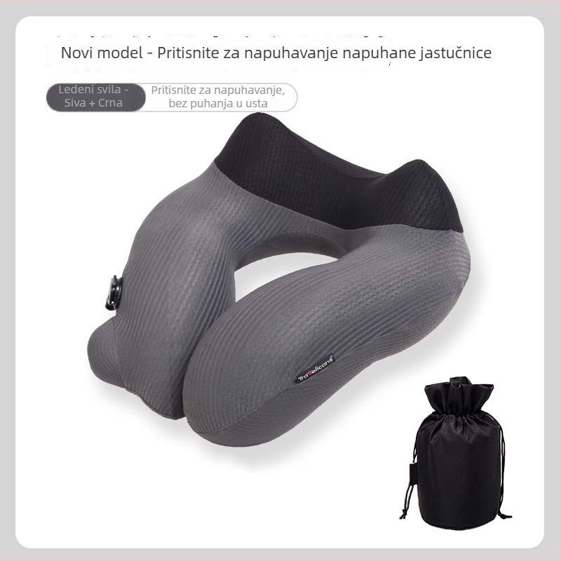 Nafukljiva U-oblik putna jastučnica s plinskim punjenjem, prijenosna za vanjsku upotrebu, 280 g, poliester tkanina, moderan minimalistički stil — Marka: Business travel treasure