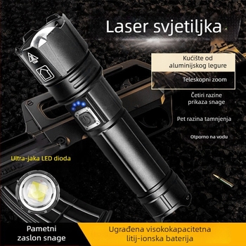 Adventurer LED flashlight od aluminijske legure s optičkim zumom, punjiva, 20W, doseg najmanje 500 m
