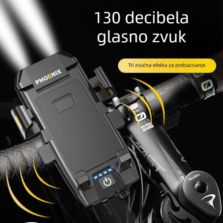 Phoenix biciklistička noćna rasvjeta s integriranim zvonom i držačem za telefon za brdske i cestovne bicikle, model 2025