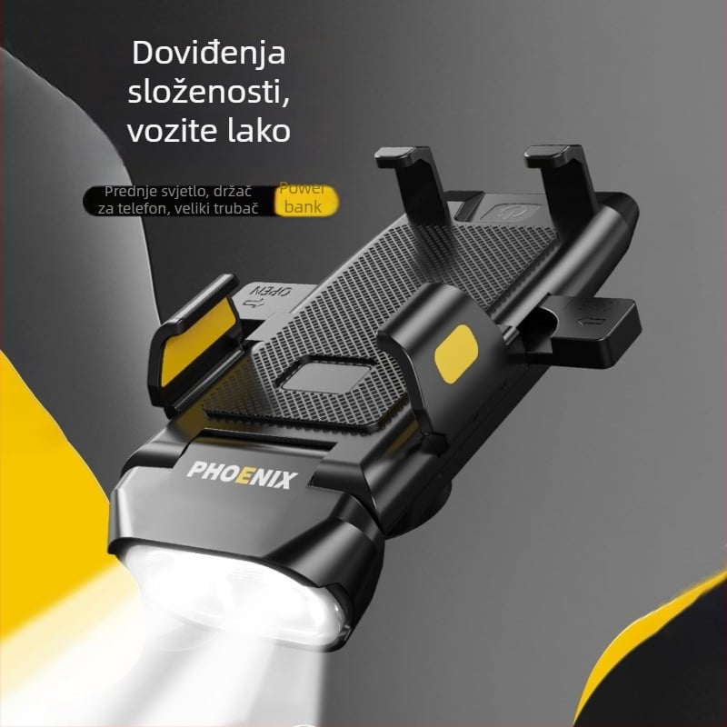 Phoenix biciklistička noćna rasvjeta s integriranim zvonom i držačem za telefon za brdske i cestovne bicikle, model 2025