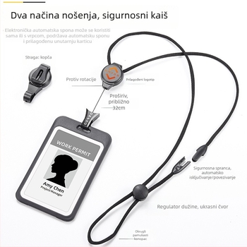 Plastični držač kartice sa izvlačnim remenom i odvojivom sigurnosnom kopčom