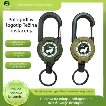 Izvlačni karabiner za ključeve s čeličnim kabelom, kružnog oblika, nikl materijal, nosivost 5 kg, mogućnost prilagodbe