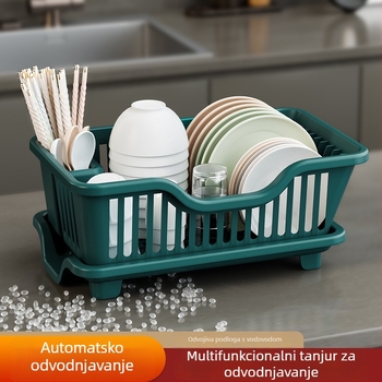 Junxi Kuhinjski odvodnik za posuđe — plastični stalak uz sudoper, za zdjele, tanjure i štapiće; moderni minimalistički stil