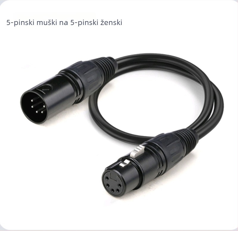 DMX512 XLR kabel za pozornu rasvjetu, konverzija 3-polni muški na 5-polni ženski / 3-polna ženska na 5-polni muški, bakar, niklani kontakti, RoHS