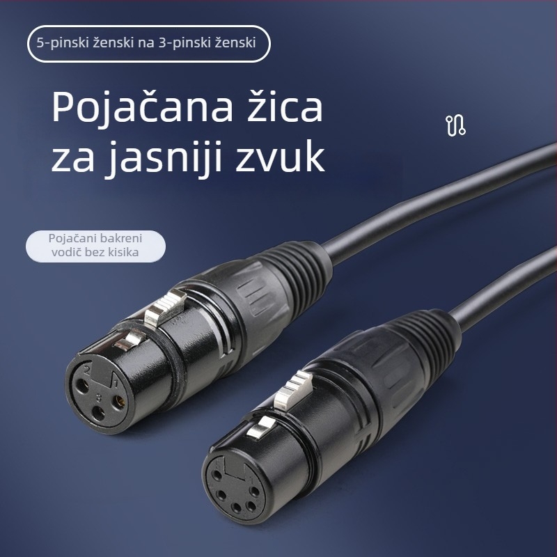 DMX512 XLR kabel za pozornu rasvjetu, konverzija 3-polni muški na 5-polni ženski / 3-polna ženska na 5-polni muški, bakar, niklani kontakti, RoHS