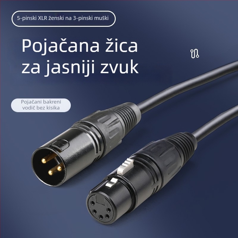 DMX512 XLR kabel za pozornu rasvjetu, konverzija 3-polni muški na 5-polni ženski / 3-polna ženska na 5-polni muški, bakar, niklani kontakti, RoHS