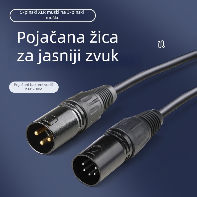 DMX512 XLR kabel za pozornu rasvjetu, konverzija 3-polni muški na 5-polni ženski / 3-polna ženska na 5-polni muški, bakar, niklani kontakti, RoHS