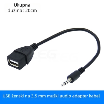 USB na 3,5 mm AUX audio adapter kabel za automobil iPod; bakrena jezgra s niklinskim premazom.