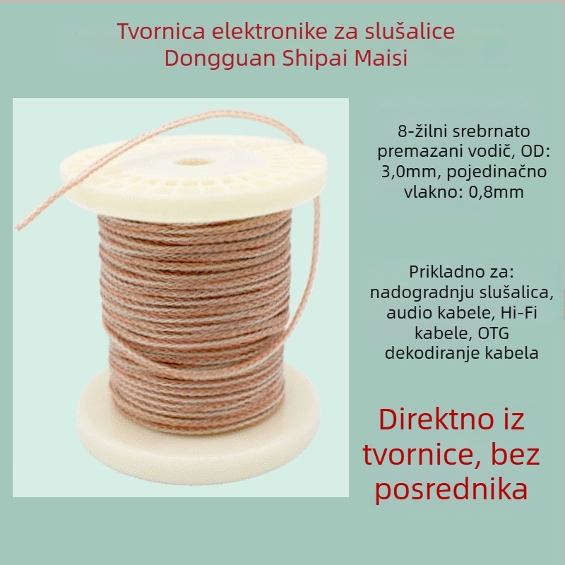 KMC-HIFI01 8-žilni DIY kabel za slušalice, srebro-pokriti bakar, oklopni HiFi zvučni kabel