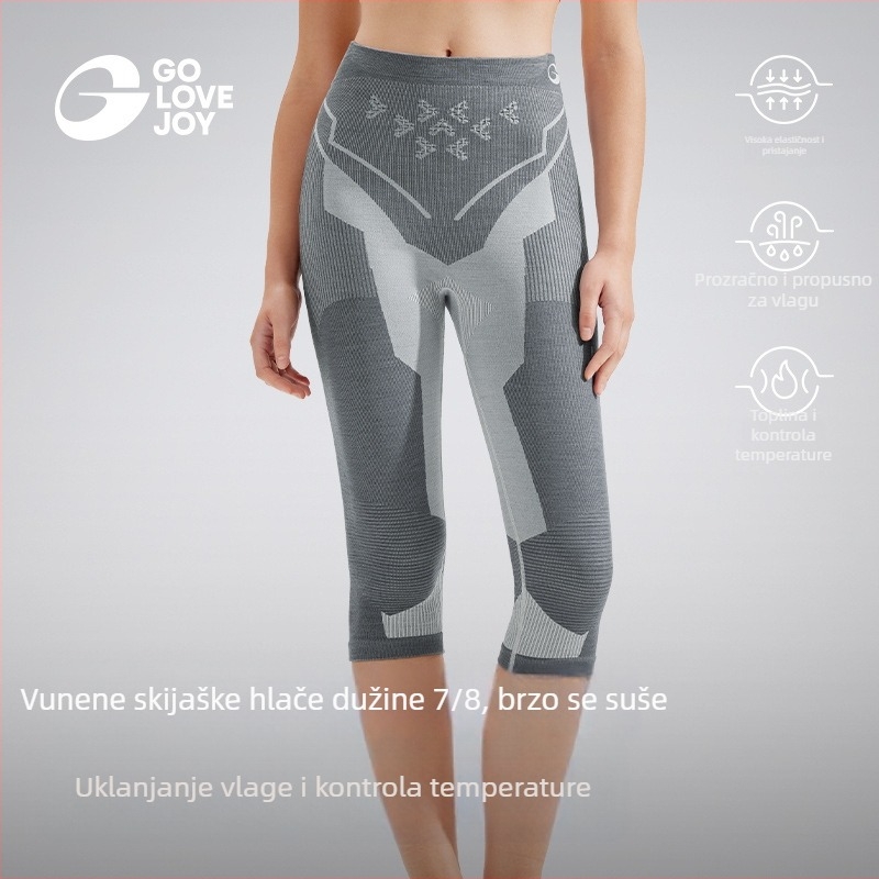 Golejie hlače od merino vune, brzo se suše, za outdoor planinarenje, kompresijske, 3/4 dužine, donji sloj za skijanje i toplinu