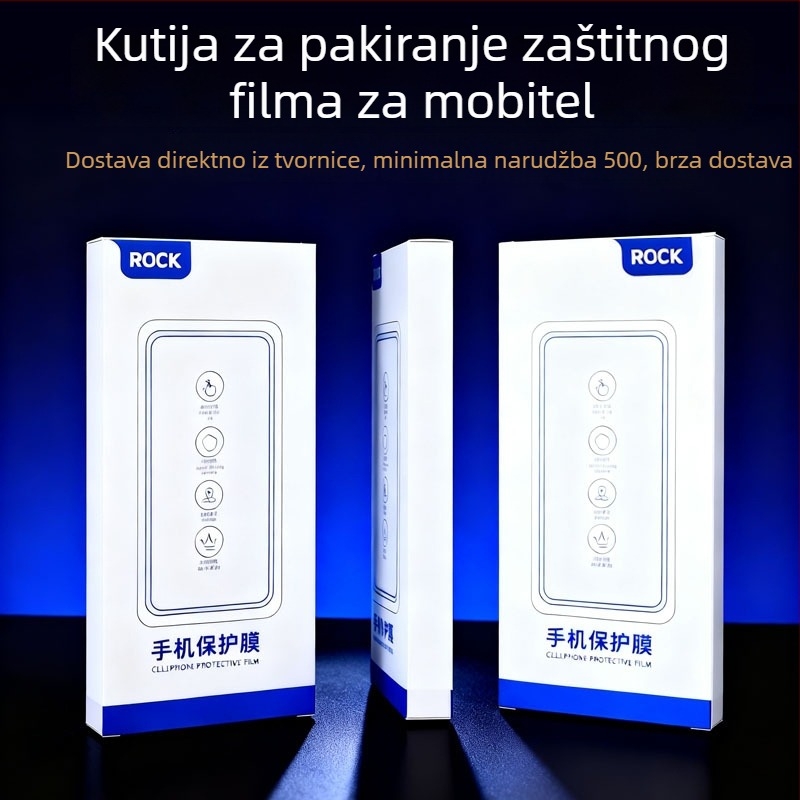 Kutija za ambalažu zaštitne folije za telefon - offset tiskanje, bijeli karton, 350 gsm, avion tip kutije, Blue Dot marka