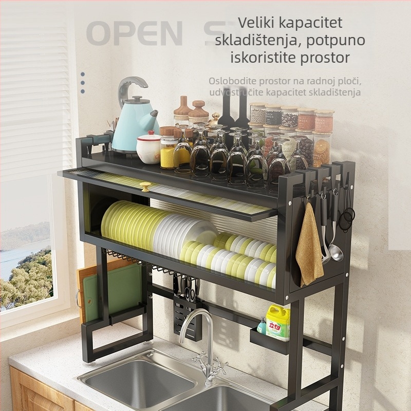 Stalak za posuđe na kuhinjskom pultu, od ugljičnog čelika, bez ugradnje, moderan jednostavan stil