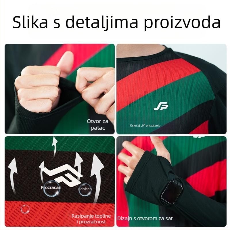 Feisupao Majica za trčanje s dugim rukavima, brzo sušeća, za trening, unisex, prugasti uzorak, model Y027