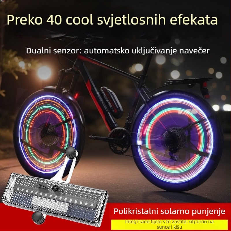 Solarna svjetlost za špice bicikla, pametno upozoravajuće svjetlo, svjetlo na rubu kotača za planinski bicikl