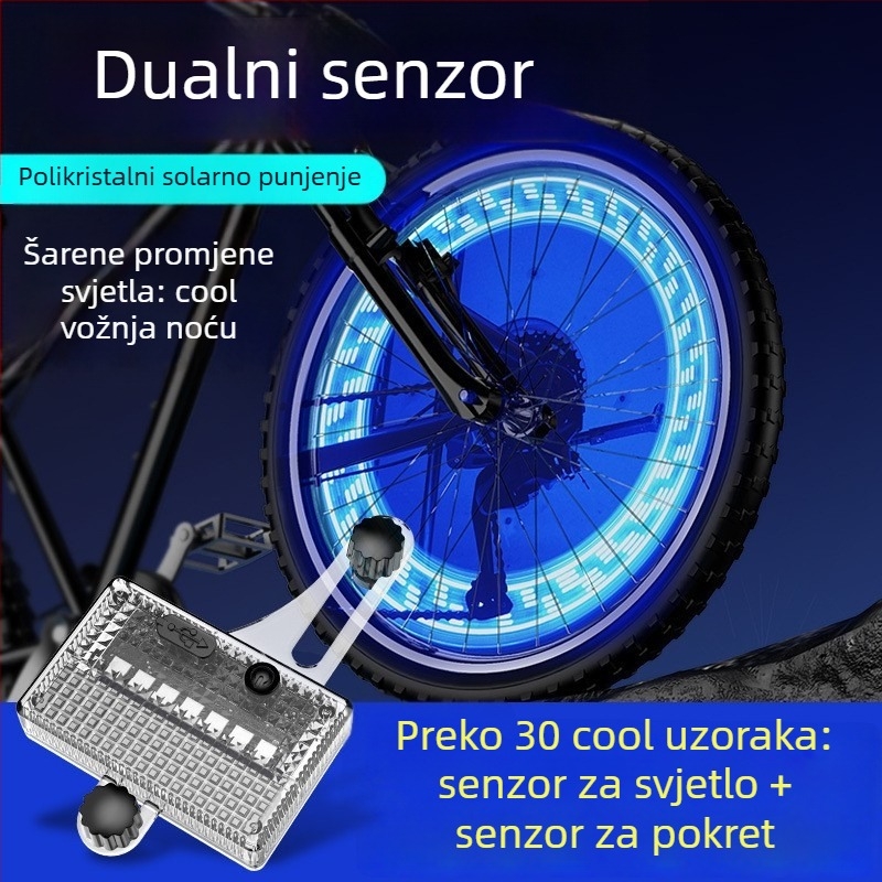 Solarna svjetlost za špice bicikla, pametno upozoravajuće svjetlo, svjetlo na rubu kotača za planinski bicikl