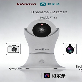 Inteligentna PTZ kamera za unutarnju upotrebu, 3 MP senzor, bežični WiFi, ugrađeni mikrofon, USB sučelje