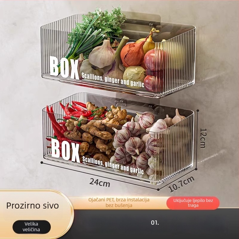 Zidni kuhinjski organizator za pohranu povrća — plast MM-WM-150, jednoslojni, nosivost 20, bez bušenja