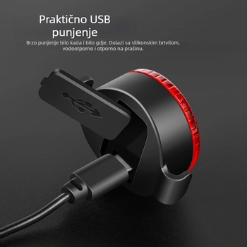 Stražnja svjetiljka za bicikl, USB punjiva, treperava, prijenosna, Wisdom Moon