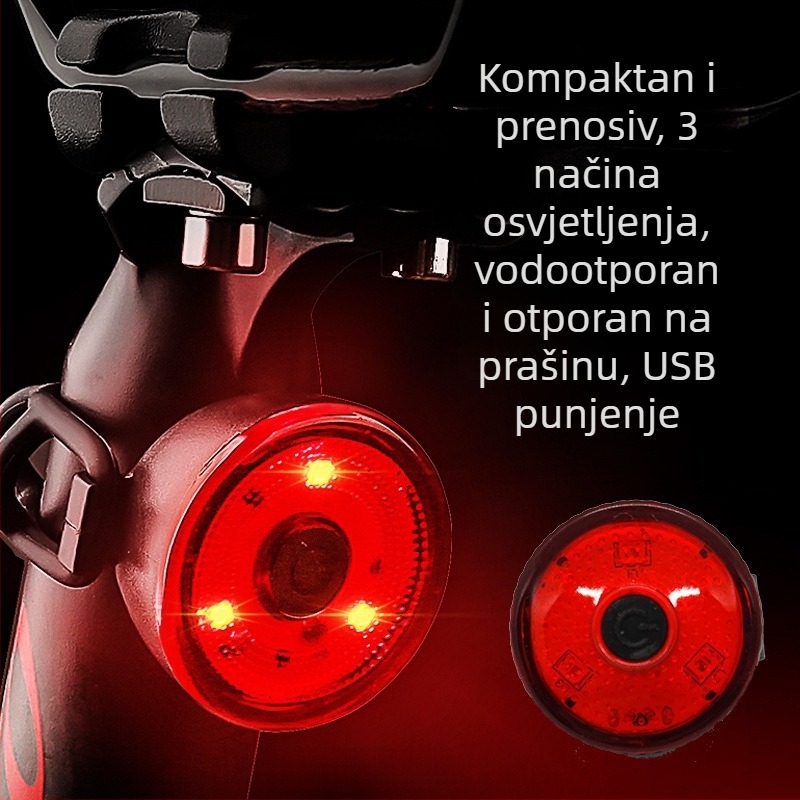 Stražnja svjetiljka za bicikl, USB punjiva, treperava, prijenosna, Wisdom Moon