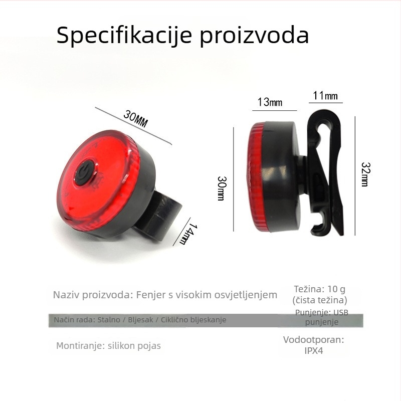 Stražnja svjetiljka za bicikl, USB punjiva, treperava, prijenosna, Wisdom Moon