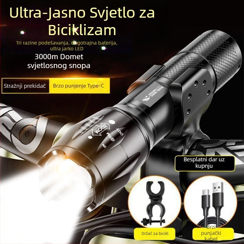 LED prednja svjetiljka za bicikl – ultra jaka, punjiva, za unutarnju i vanjsku upotrebu