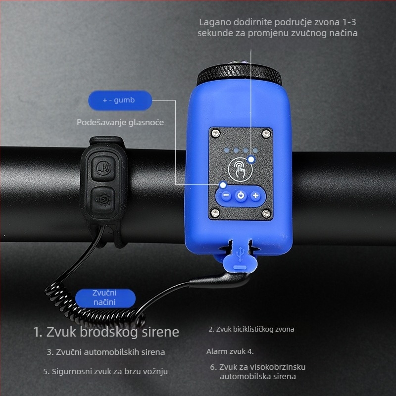 Svjetlo za bicikl s visokim zvonom, vodootporno, USB napajanje, za planinske i cestovne bicikle