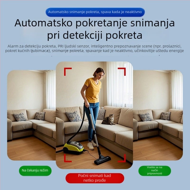Pametna bežična kamera za nadzor, 1080p, 3,6 mm fokusno duljina, noćno snimanje, upozorenje na krađu, kontrola putem mobilne aplikacije