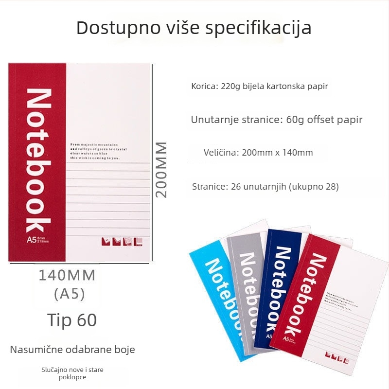 Bilježnica s mekim koricama, ljepilno uvez, papir 100 g/m², 50–100 stranica