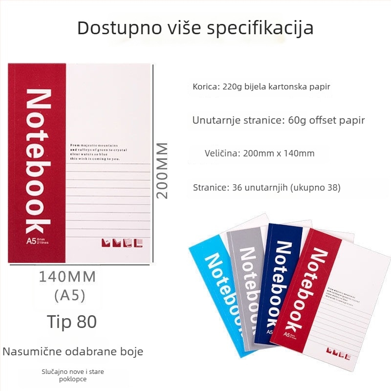 Bilježnica s mekim koricama, ljepilno uvez, papir 100 g/m², 50–100 stranica