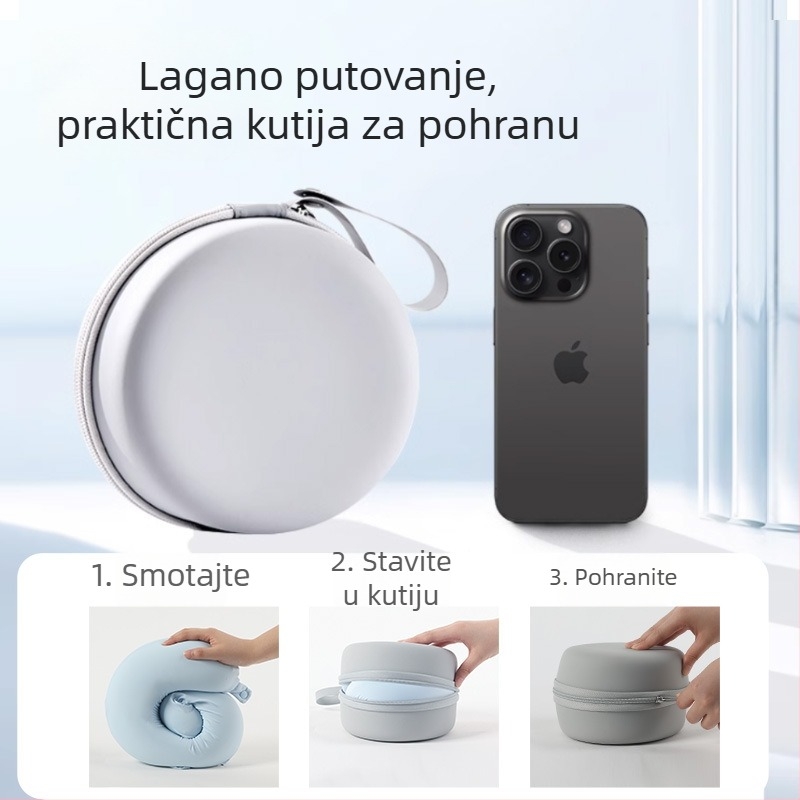 U-oblikovani putni jastuk s memory pjenom, hladna svila tkanina, moderni minimalistički dizajn, lagan do 0,5 kg