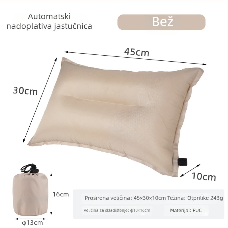 CLS napuhujuća jastučnica za putovanja i kampiranje, ručna pumpa, za 1 osobu, 243 g, materijali koža, PU i pjena visoke gustoće