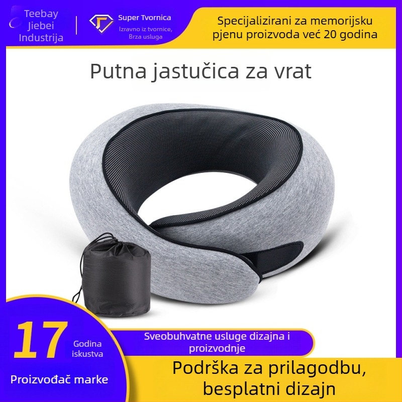 Jastuk za vrat od memorijske pjene, U-oblik, prijenosni putnički jastuk, prilagodljiv za odrasle, visina 10,1–15 cm, masa 0–0,5 kg