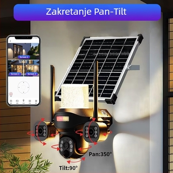 Solarna kamera za dvorište s LED svjetlom, vanjska, noćni vid, daljinsko praćenje i detekcija pokreta