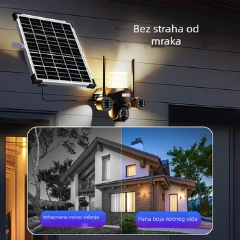 Solarna kamera za dvorište s LED svjetlom, vanjska, noćni vid, daljinsko praćenje i detekcija pokreta