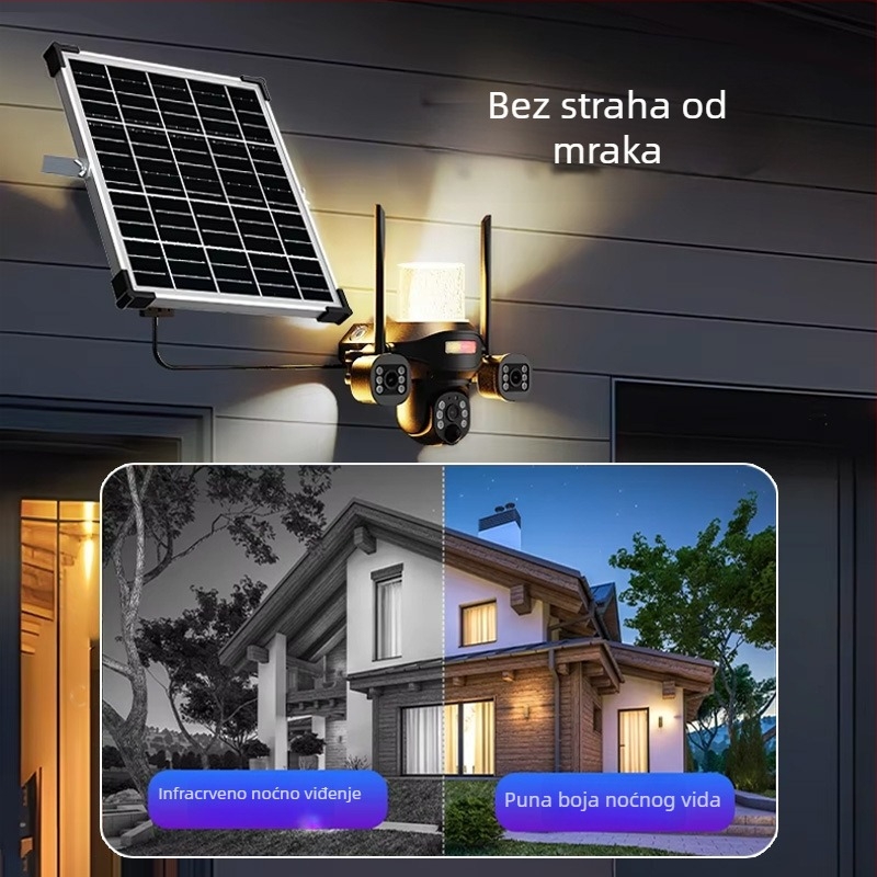 Solarna kamera za dvorište s LED svjetlom, vanjska, noćni vid, daljinsko praćenje i detekcija pokreta
