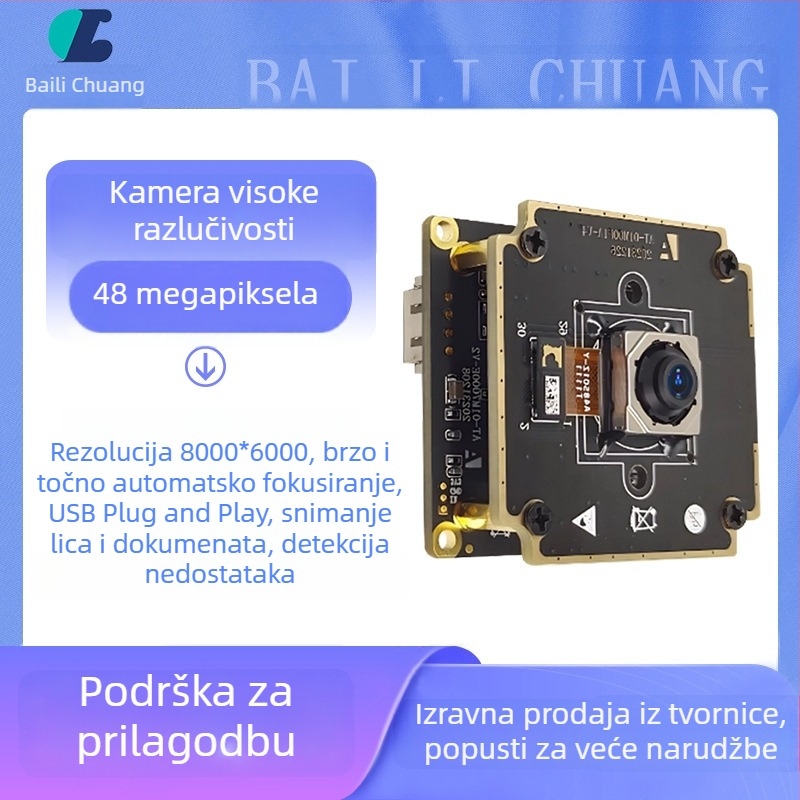 Industrijski USB kameru modul, 48 MP senzor, 8000x6000 rezolucija, 30 FPS, USB 2.0, autofokus