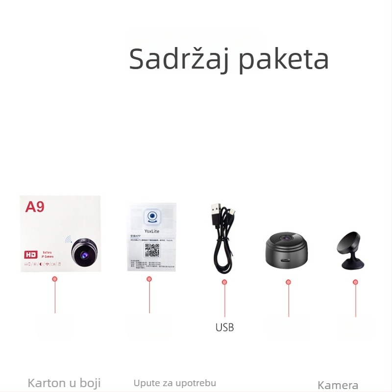 WiFi pametna mrežna kamera 1080P infracrveno noćno snimanje, detekcija pokreta, model A9, pohrana na TF karticu