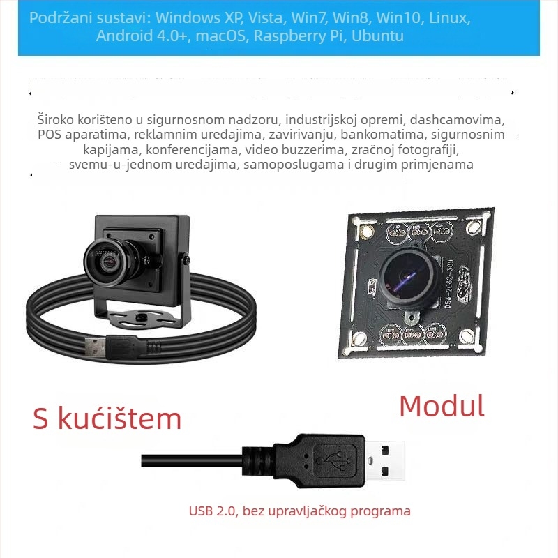 Vanjska USB sigurnosna kamera, 5 MP senzor, rezolucija 1280x720, 30 FPS, bez upravljačkog programa