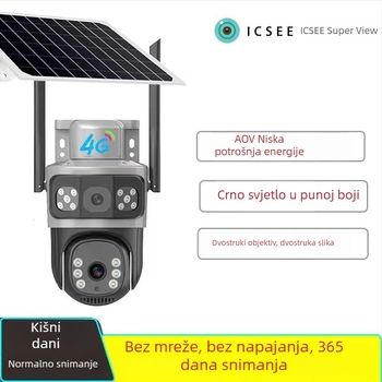 4G solarna kamera za nadzor, IP kamera u bojama s dvostrukim objektivom, infracrvena, IP66