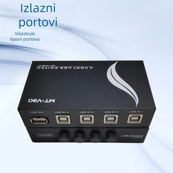 Maxtor USB Uređaj za Dijeljenje Tisak, 1 na 4, Ekonomski Ručni Prekidač, Kompatibilan s Windows 7, Model MT 1A4B